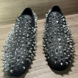 Royal Shoes Mens Black Glitter Spiked Loafers Dress Shoes Size 12
